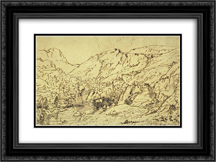 Rocky valley 24x18 Black Ornate Wood Framed Art Print Poster with Double Matting by Rousseau, Theodore