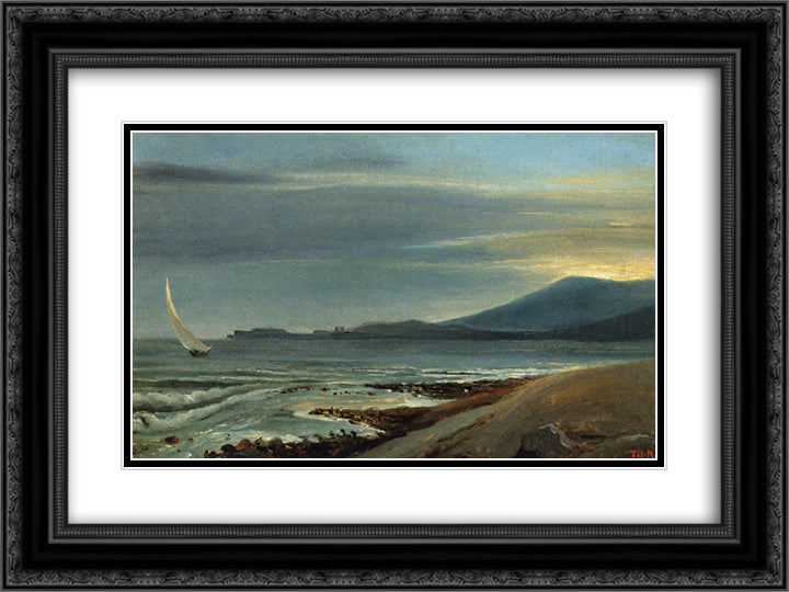 Seascape 24x18 Black Ornate Wood Framed Art Print Poster with Double Matting by Rousseau, Theodore