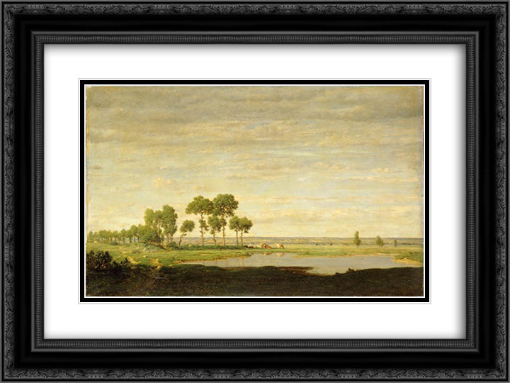 Spring 24x18 Black Ornate Wood Framed Art Print Poster with Double Matting by Rousseau, Theodore