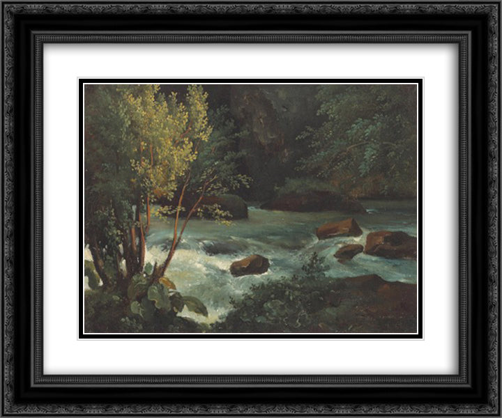Stream in Auvergne near Royat 24x20 Black Ornate Wood Framed Art Print Poster with Double Matting by Rousseau, Theodore