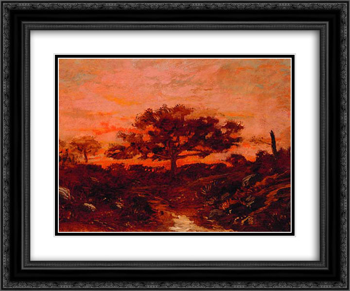 Study in the forest of Fontainebleau 24x20 Black Ornate Wood Framed Art Print Poster with Double Matting by Rousseau, Theodore