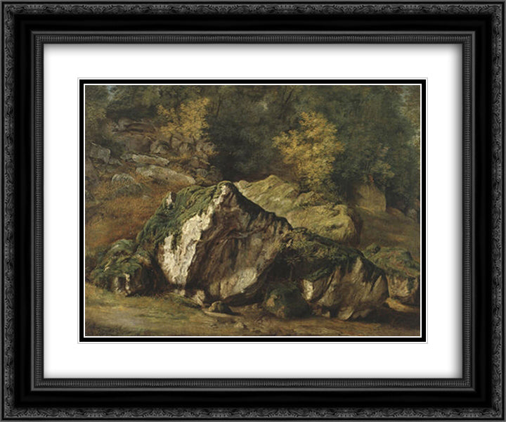 Study of rocks 24x20 Black Ornate Wood Framed Art Print Poster with Double Matting by Rousseau, Theodore