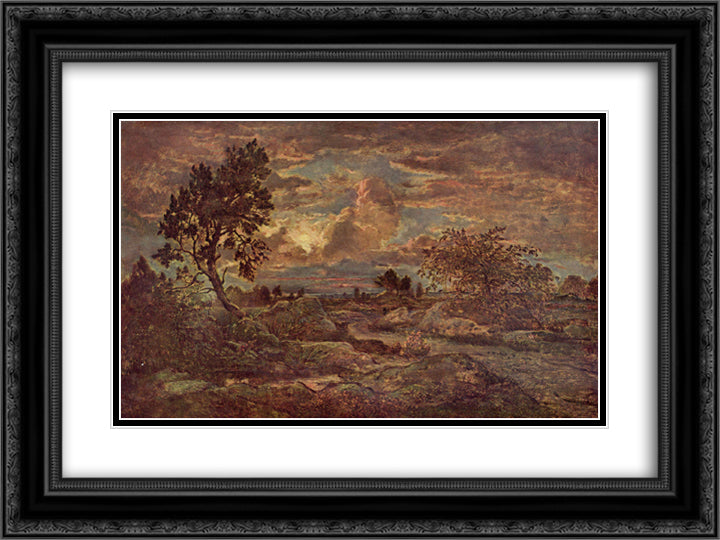 Sunset at Arbonne 24x18 Black Ornate Wood Framed Art Print Poster with Double Matting by Rousseau, Theodore