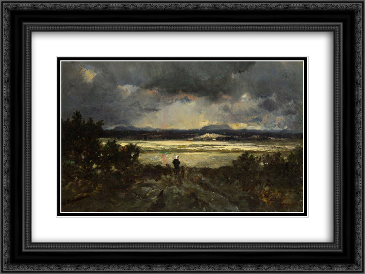 Sunset in the Auvergne 24x18 Black Ornate Wood Framed Art Print Poster with Double Matting by Rousseau, Theodore