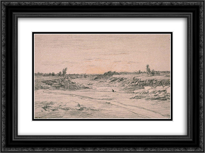 Sunset on a plain 24x18 Black Ornate Wood Framed Art Print Poster with Double Matting by Rousseau, Theodore