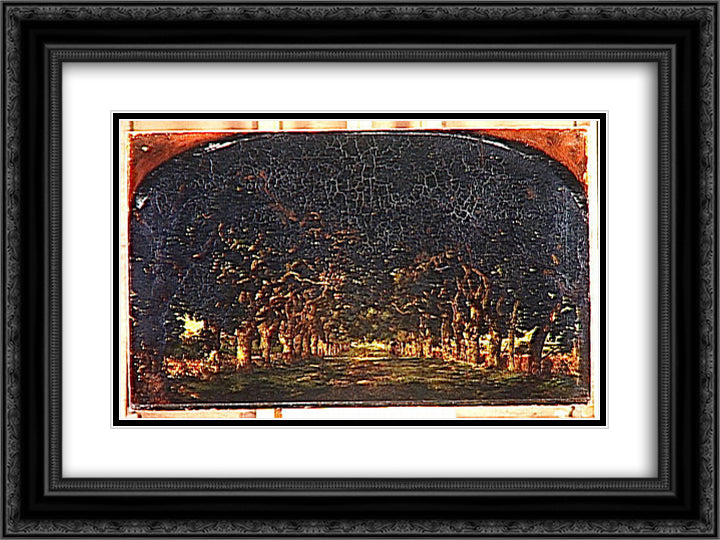 The avenue of chestnut trees 24x18 Black Ornate Wood Framed Art Print Poster with Double Matting by Rousseau, Theodore