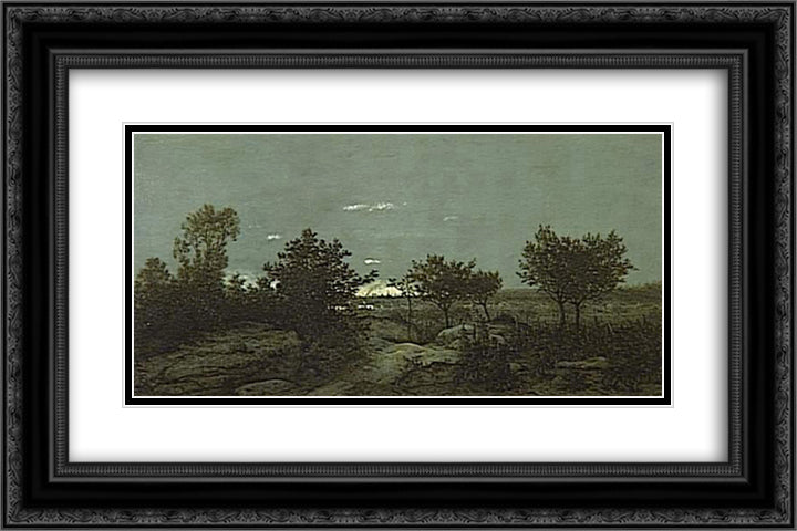 The campaign at sunrise 24x16 Black Ornate Wood Framed Art Print Poster with Double Matting by Rousseau, Theodore