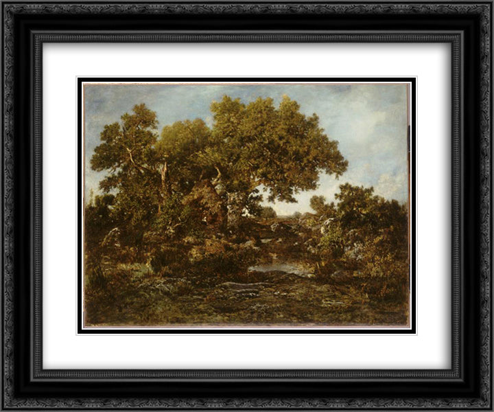 The collier's hut 24x20 Black Ornate Wood Framed Art Print Poster with Double Matting by Rousseau, Theodore