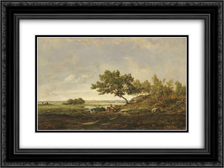 The pond at the foot of the hill 24x18 Black Ornate Wood Framed Art Print Poster with Double Matting by Rousseau, Theodore