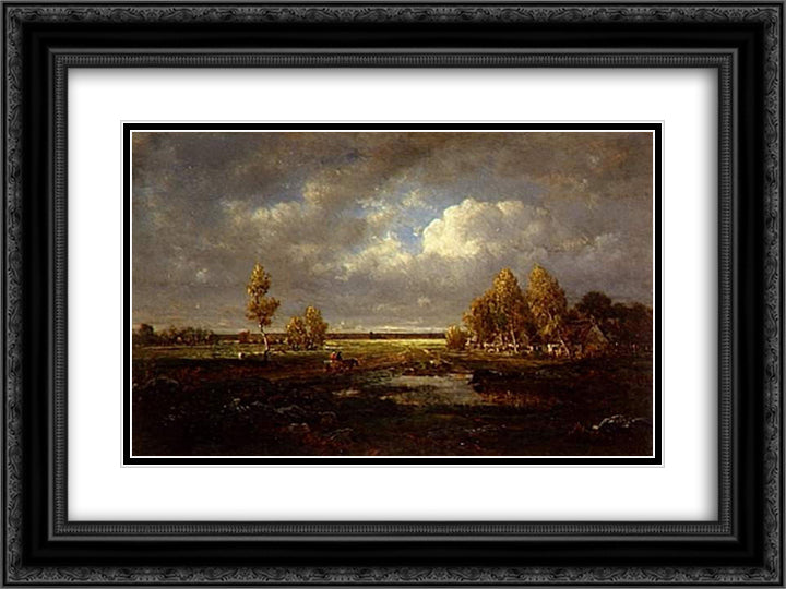The pond near the road 24x18 Black Ornate Wood Framed Art Print Poster with Double Matting by Rousseau, Theodore