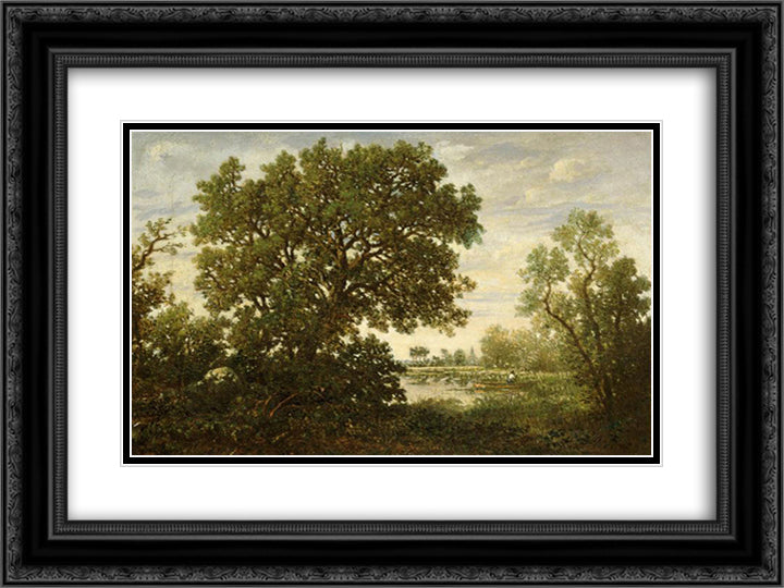 The pond 24x18 Black Ornate Wood Framed Art Print Poster with Double Matting by Rousseau, Theodore