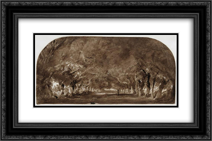 The avenue of chestnut trees 24x16 Black Ornate Wood Framed Art Print Poster with Double Matting by Rousseau, Theodore