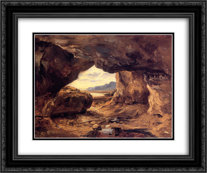 The Cave in a Cliff near Granville 24x20 Black Ornate Wood Framed Art Print Poster with Double Matting by Rousseau, Theodore