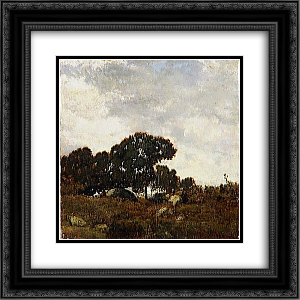 The hill 20x20 Black Ornate Wood Framed Art Print Poster with Double Matting by Rousseau, Theodore