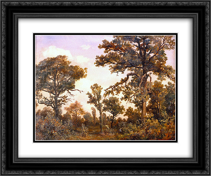 The Large Oak Tree, Forest of Fontainebleau 24x20 Black Ornate Wood Framed Art Print Poster with Double Matting by Rousseau, Theodore