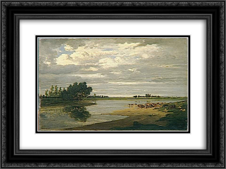 The Seine at Villeneuve St. Georges 24x18 Black Ornate Wood Framed Art Print Poster with Double Matting by Rousseau, Theodore