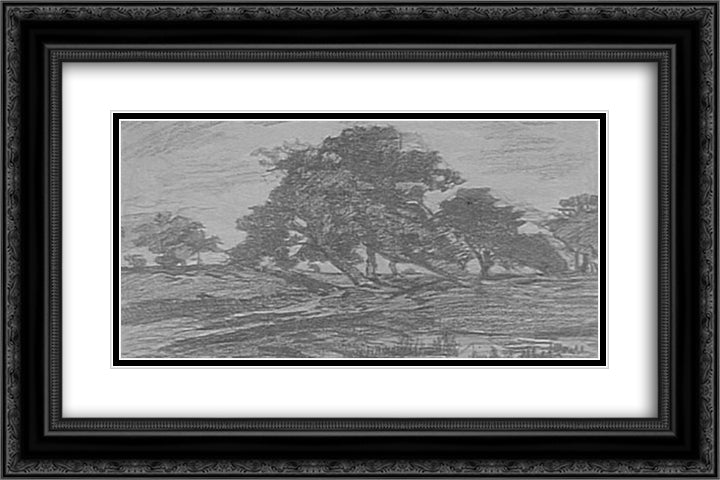 Trees 24x16 Black Ornate Wood Framed Art Print Poster with Double Matting by Rousseau, Theodore