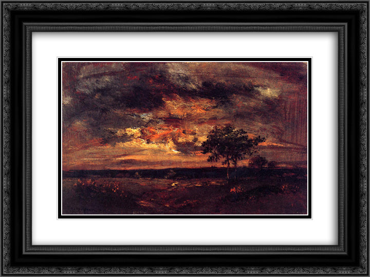 Twilight Landscape 24x18 Black Ornate Wood Framed Art Print Poster with Double Matting by Rousseau, Theodore