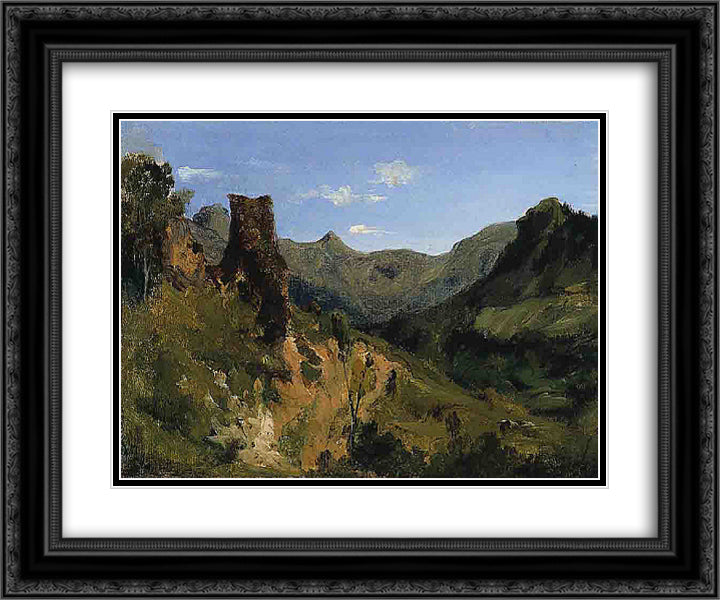 Valley in the Auvergne Mountains 24x20 Black Ornate Wood Framed Art Print Poster with Double Matting by Rousseau, Theodore