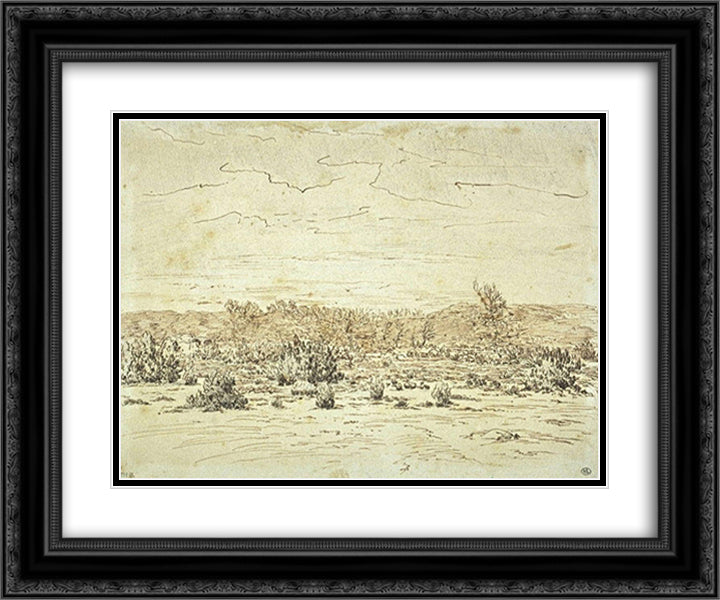 View of Mountains Girard 24x20 Black Ornate Wood Framed Art Print Poster with Double Matting by Rousseau, Theodore