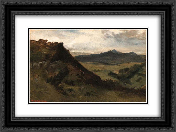 View of mountains, Auvergne 24x18 Black Ornate Wood Framed Art Print Poster with Double Matting by Rousseau, Theodore