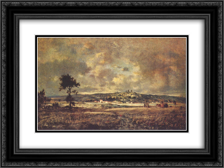 View of the plain of Montmartre X effect of storm 24x18 Black Ornate Wood Framed Art Print Poster with Double Matting by Rousseau, Theodore