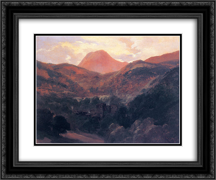 View of the Puy de Dome and Royat 24x20 Black Ornate Wood Framed Art Print Poster with Double Matting by Rousseau, Theodore