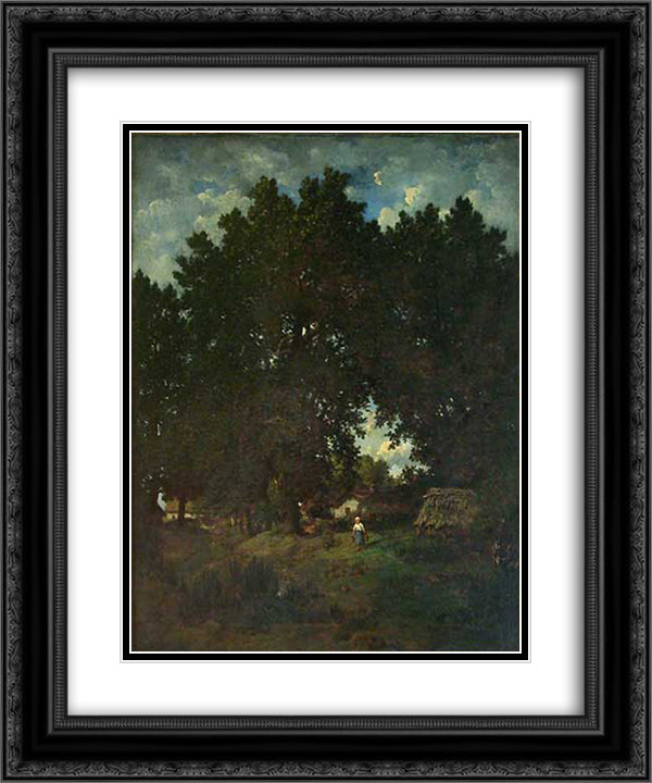 Village under the trees 20x24 Black Ornate Wood Framed Art Print Poster with Double Matting by Rousseau, Theodore