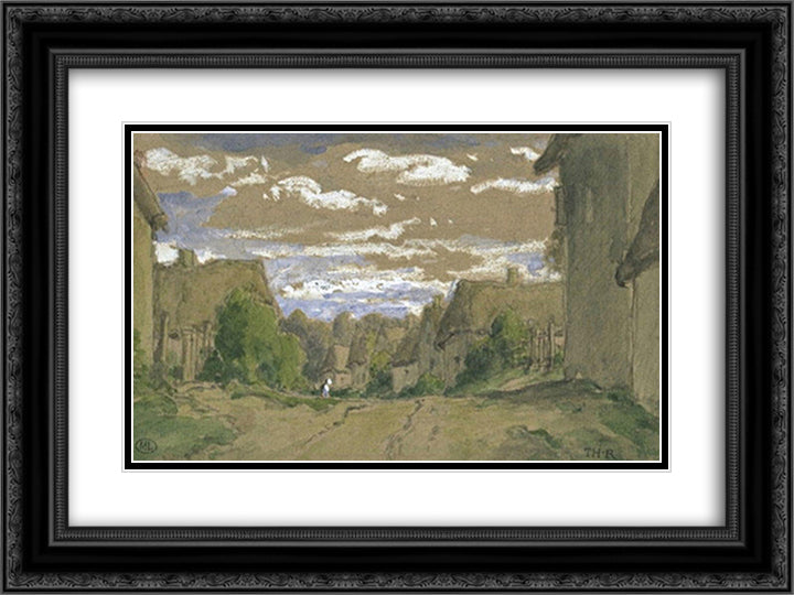 Village entrance 24x18 Black Ornate Wood Framed Art Print Poster with Double Matting by Rousseau, Theodore