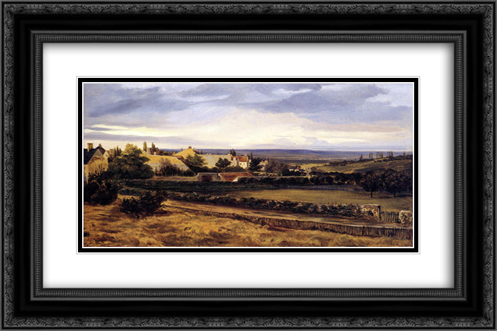 Village in valley 24x16 Black Ornate Wood Framed Art Print Poster with Double Matting by Rousseau, Theodore