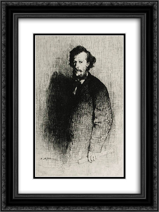 Alfred Cadart, Founder of the Societe des Aqua-Fortistes 18x24 Black Ornate Wood Framed Art Print Poster with Double Matting by Ribot, Theodule