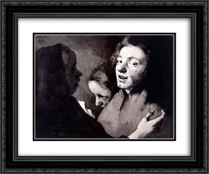 Conversation Piece Three Heads 24x20 Black Ornate Wood Framed Art Print Poster with Double Matting by Ribot, Theodule