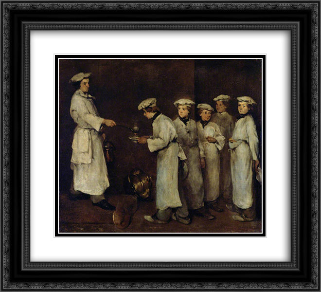 Kitchen Scene 22x20 Black Ornate Wood Framed Art Print Poster with Double Matting by Ribot, Theodule