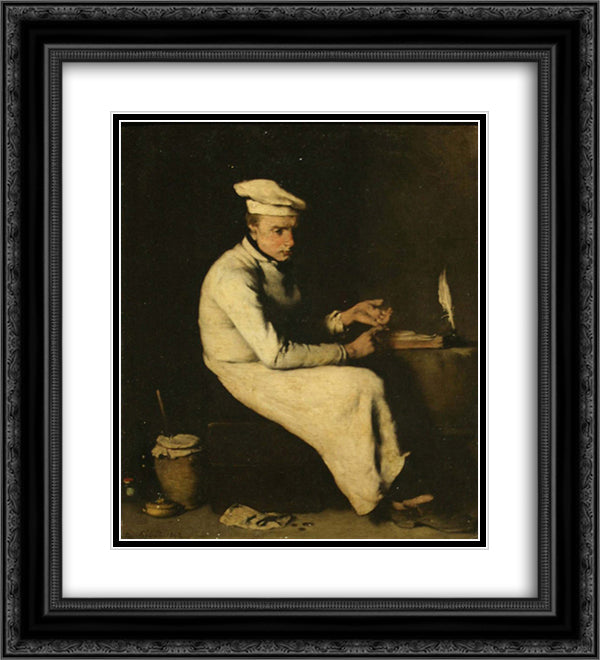 Le cuisinier comptable 20x22 Black Ornate Wood Framed Art Print Poster with Double Matting by Ribot, Theodule