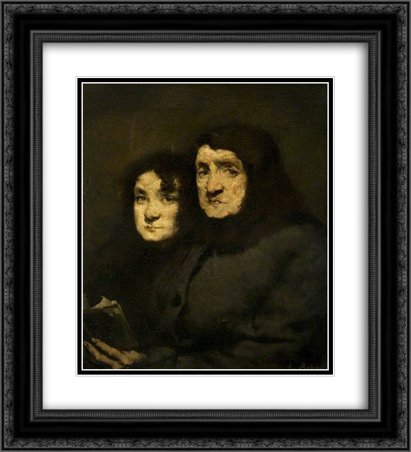 Mother and Daughter 20x22 Black Ornate Wood Framed Art Print Poster with Double Matting by Ribot, Theodule