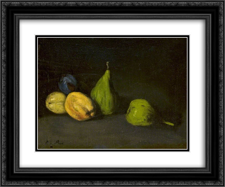 Still Life with Fruit, Figs and Apricots 24x20 Black Ornate Wood Framed Art Print Poster with Double Matting by Ribot, Theodule