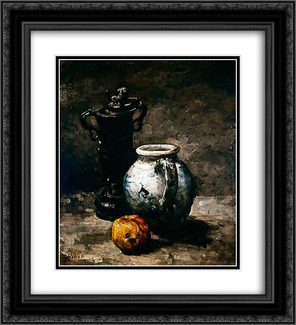 Still Life with Jug 1885 20x22 Black Ornate Wood Framed Art Print Poster with Double Matting by Ribot, Theodule