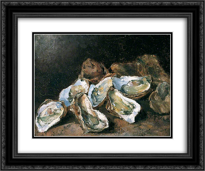 Still Life with Oysters 24x20 Black Ornate Wood Framed Art Print Poster with Double Matting by Ribot, Theodule