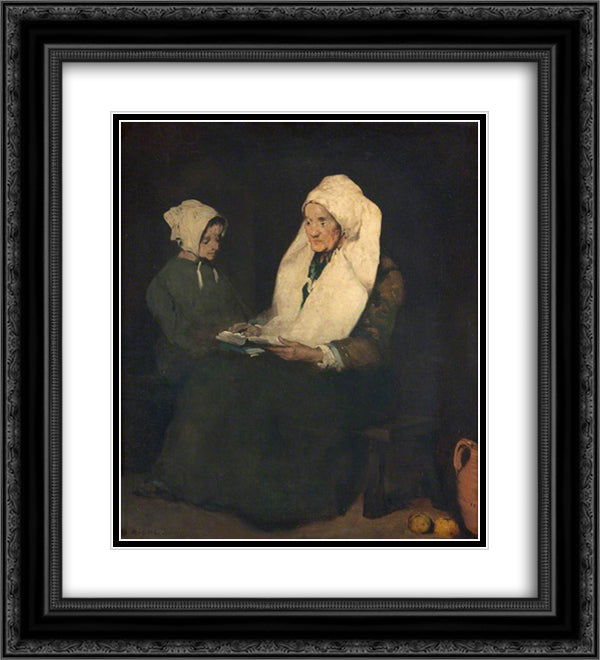 The Admonition 20x22 Black Ornate Wood Framed Art Print Poster with Double Matting by Ribot, Theodule