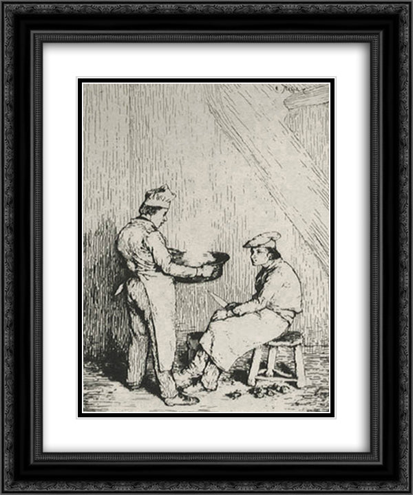 The Burnt Meal 20x24 Black Ornate Wood Framed Art Print Poster with Double Matting by Ribot, Theodule