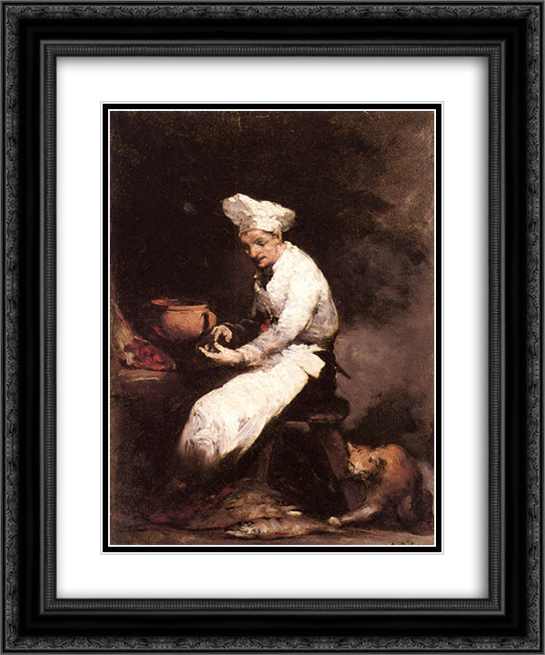 The cook and the cat 20x24 Black Ornate Wood Framed Art Print Poster with Double Matting by Ribot, Theodule