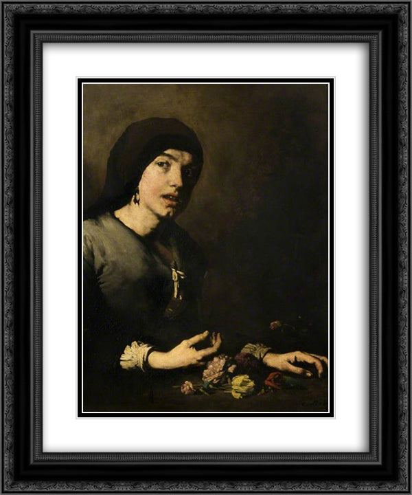 The Flower Girl 20x24 Black Ornate Wood Framed Art Print Poster with Double Matting by Ribot, Theodule