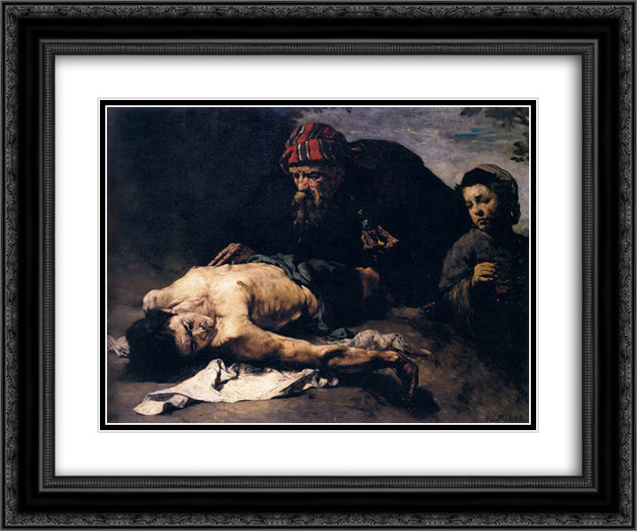 The Good Samaritan 24x20 Black Ornate Wood Framed Art Print Poster with Double Matting by Ribot, Theodule