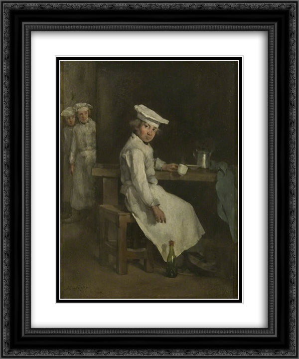The Little Cooks 20x24 Black Ornate Wood Framed Art Print Poster with Double Matting by Ribot, Theodule