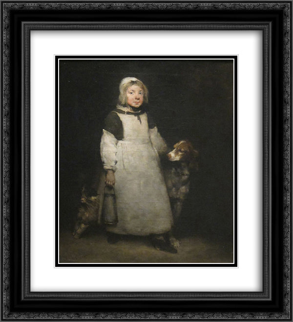 The Little Milkmaid 20x22 Black Ornate Wood Framed Art Print Poster with Double Matting by Ribot, Theodule