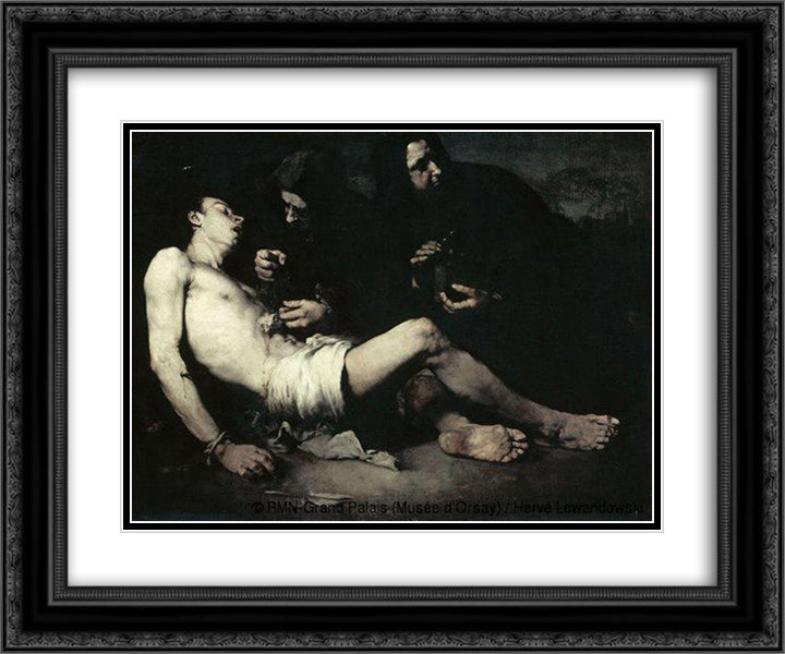 The Martyrdom of St Sebastian 24x20 Black Ornate Wood Framed Art Print Poster with Double Matting by Ribot, Theodule