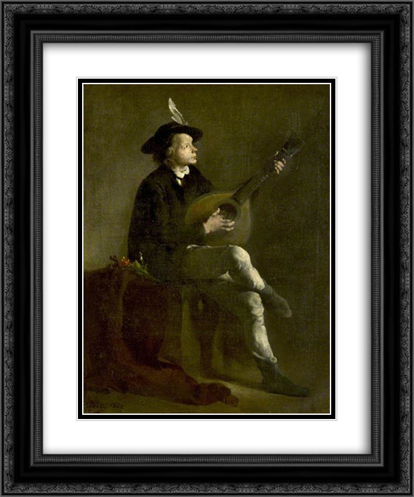 The Musician 20x24 Black Ornate Wood Framed Art Print Poster with Double Matting by Ribot, Theodule
