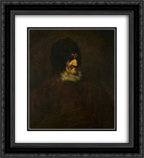 The Old Fisherman 20x22 Black Ornate Wood Framed Art Print Poster with Double Matting by Ribot, Theodule