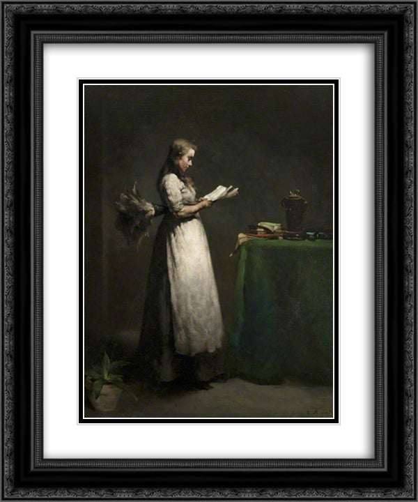 The Studious Servant 20x24 Black Ornate Wood Framed Art Print Poster with Double Matting by Ribot, Theodule