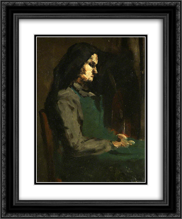 Woman with a Green Apron 20x24 Black Ornate Wood Framed Art Print Poster with Double Matting by Ribot, Theodule